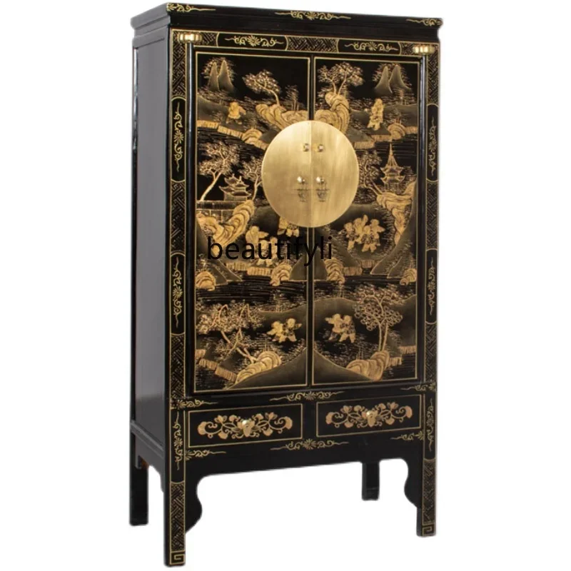 

ss8350 Chinese solid wood antique, wardrobe with clothes pole color paint cabinet retro and old, classical wardrobe large wardro