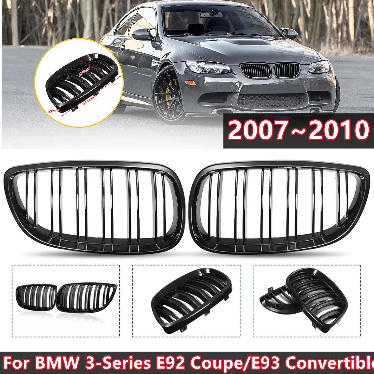 

Gloss Black Front Bumper Kidney Grill For BMW E92 E93 M3 2006-2009 Dual Line Grille Car Styling Racing Grilles Replacement Grill