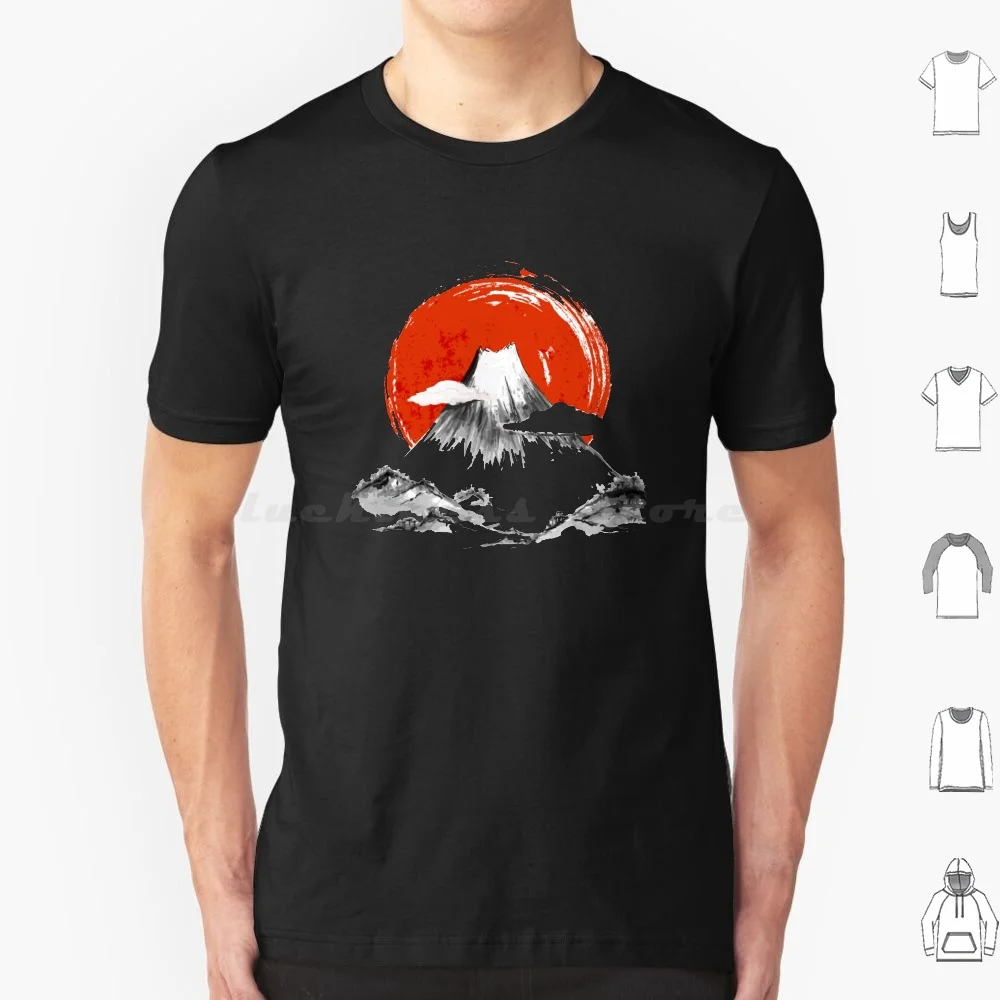Japan Ink-Japanese Ink Painting-Volcano With Red Background-Watercolor Painting T Shirt Cotton Men Women DIY Print Dragon