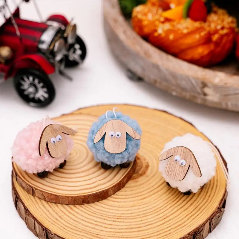 1 Stück kleines Schaf-Ornament, Weihnachtsbaumschmuck, Wolltier-Anhänger, handgefertigtes Holz-Accessoire für Zuhause, Weihnachten – Detail 7