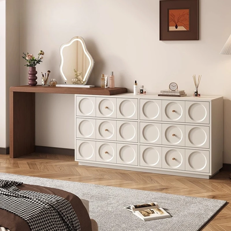 

Medieval dresser, chest and cabinet integrated, bedroom French cream style, solid wood dressing table