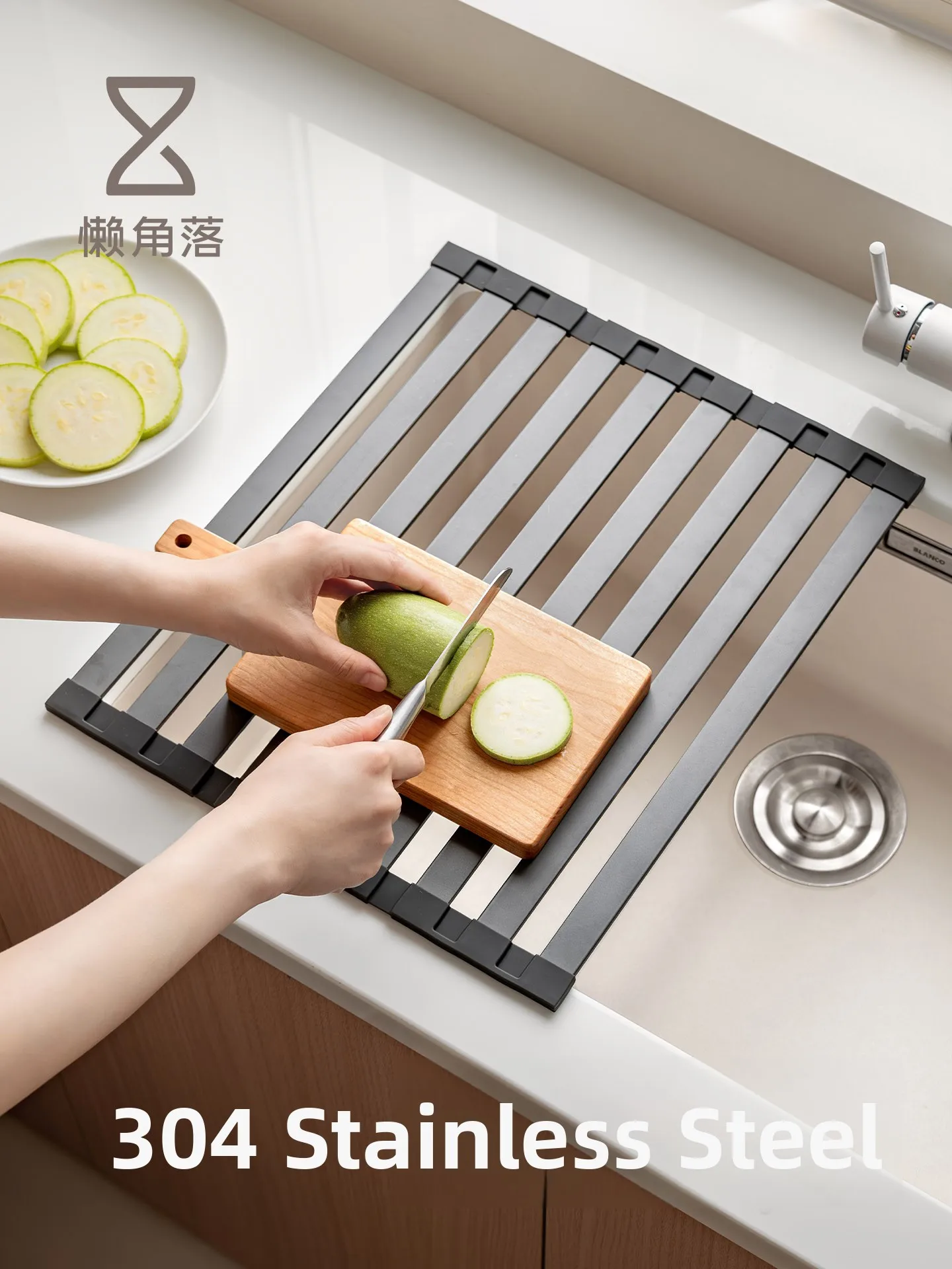 Stainless Steel Kitchen Sink Drain Curtain Corner Dishwasher Rack Dish Plate Storage Shelf Draining Pad Modern Simplicity