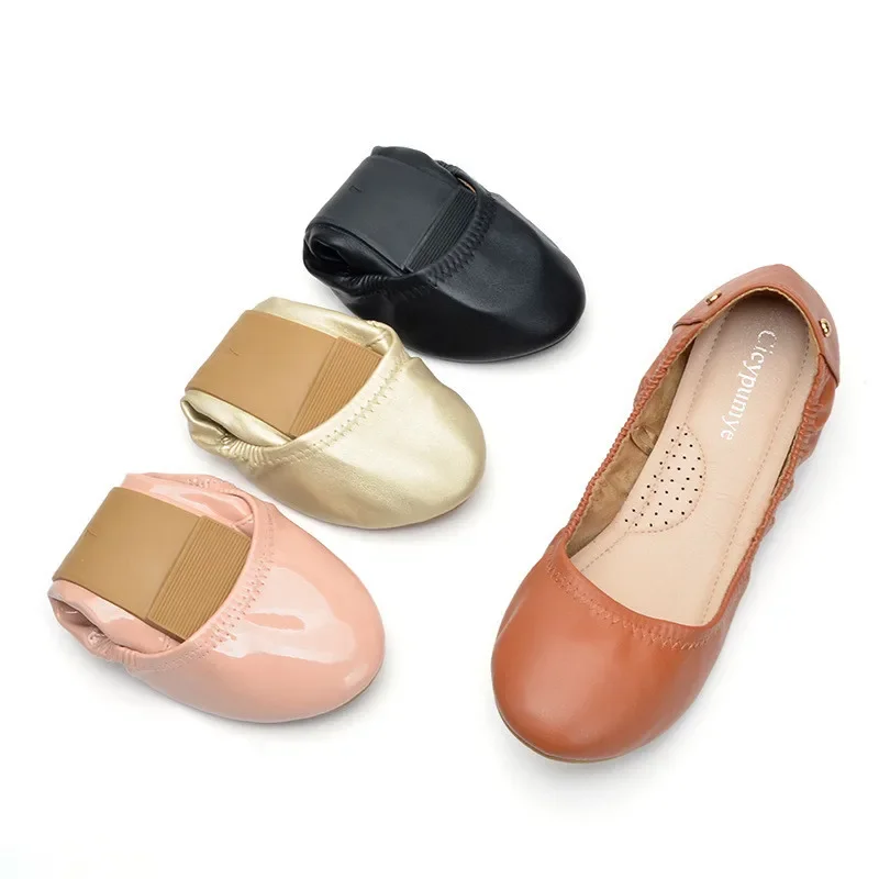 Women Ballet Flats Fashion Foldable Leather Loafers Party Shoes Slip on Woman Prom Ballerina Flats Wedding Party Shoes