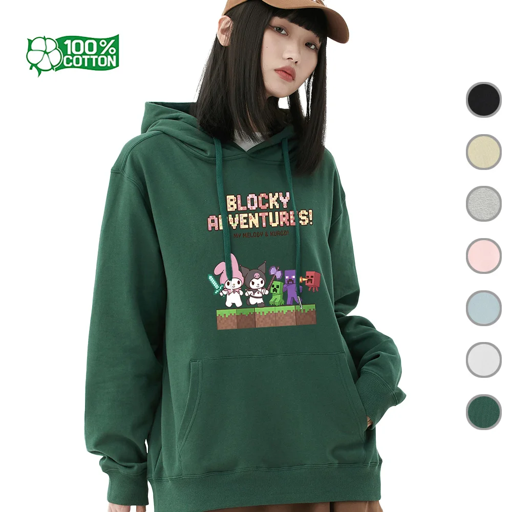 

Kawaii Sanrio Graphic Hoodie with Kuromi and My Melody, Warm Fleece Lining Comfy Pullover for All Sweater T-shirt Top Tee