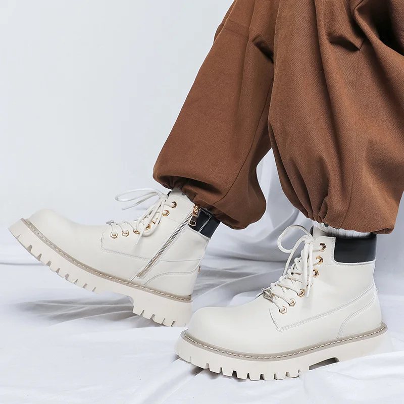 plus size men fashion party banquet dress platform boots black white original leather shoes cowboy tooling work boot ankle botas