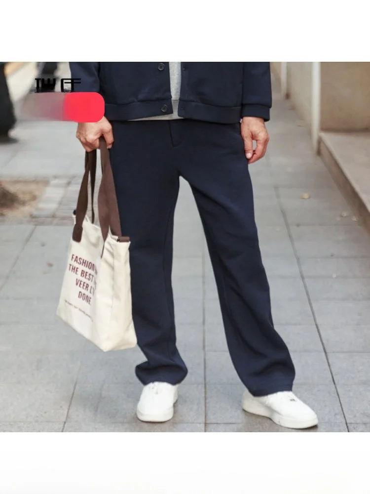 

Свободные повседневные брюки для мужчин среднего и старшего возраста, с эластичной талией, прямые штанины, из смеси хлопка и полиэстера, удобные, дышащие.