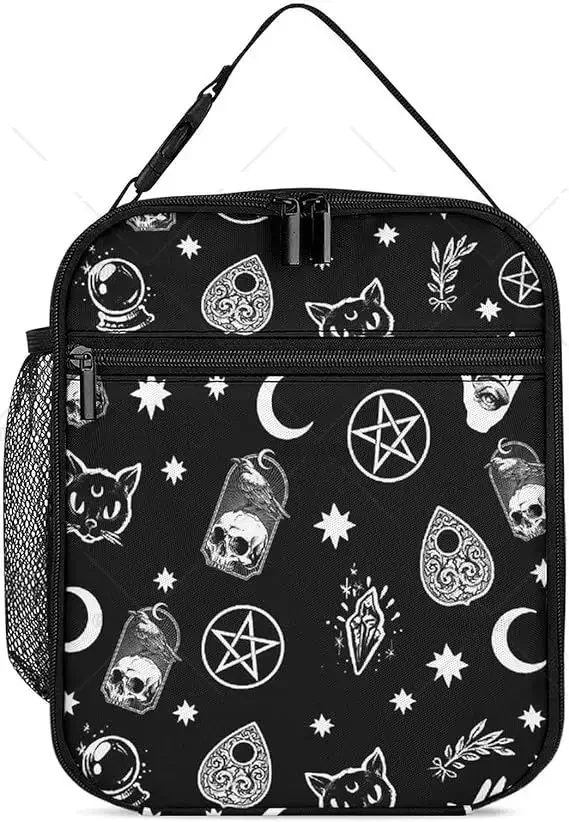 Skulls and Stars Insulated Lunch Bag Women Lunch Box for Men Portable and Reusable Cooler Tote Bag for Work Picnic Trip