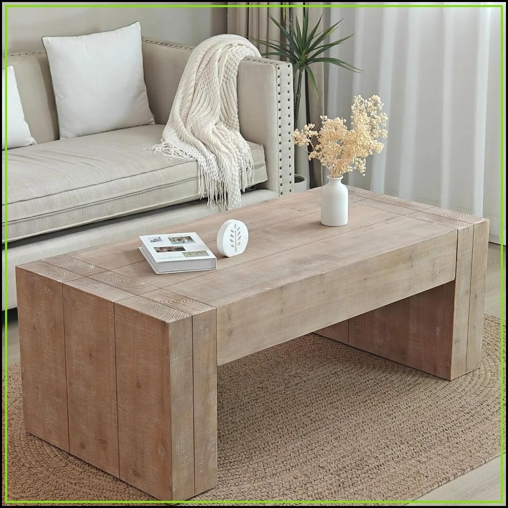 Natural Wood Coffee Table for Living Room Mid Century Modern Center Table