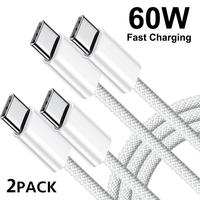60W 2Pack USB C to Type-C Fast Charging Data Cord For iPhone 15 Plus Pro Max Huawei Xiaomi USB-C Quick Charger Braided Cable