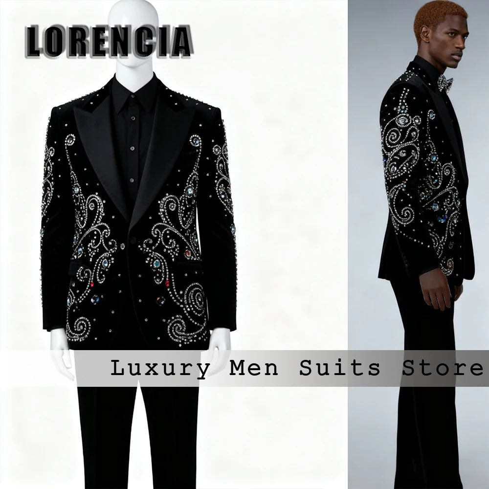 

Exquisite Diamond Male Suits 2 Pieces Sparkling Crystal Tuxedos Wedding Party Outfits Customized Blazer Pants costumes homme