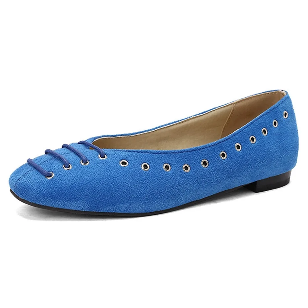 Plus Size 35-48 Women Suede Low Heels Metal Eyelet Shallow Mouth Daily Casual Flat Pumps Z-3