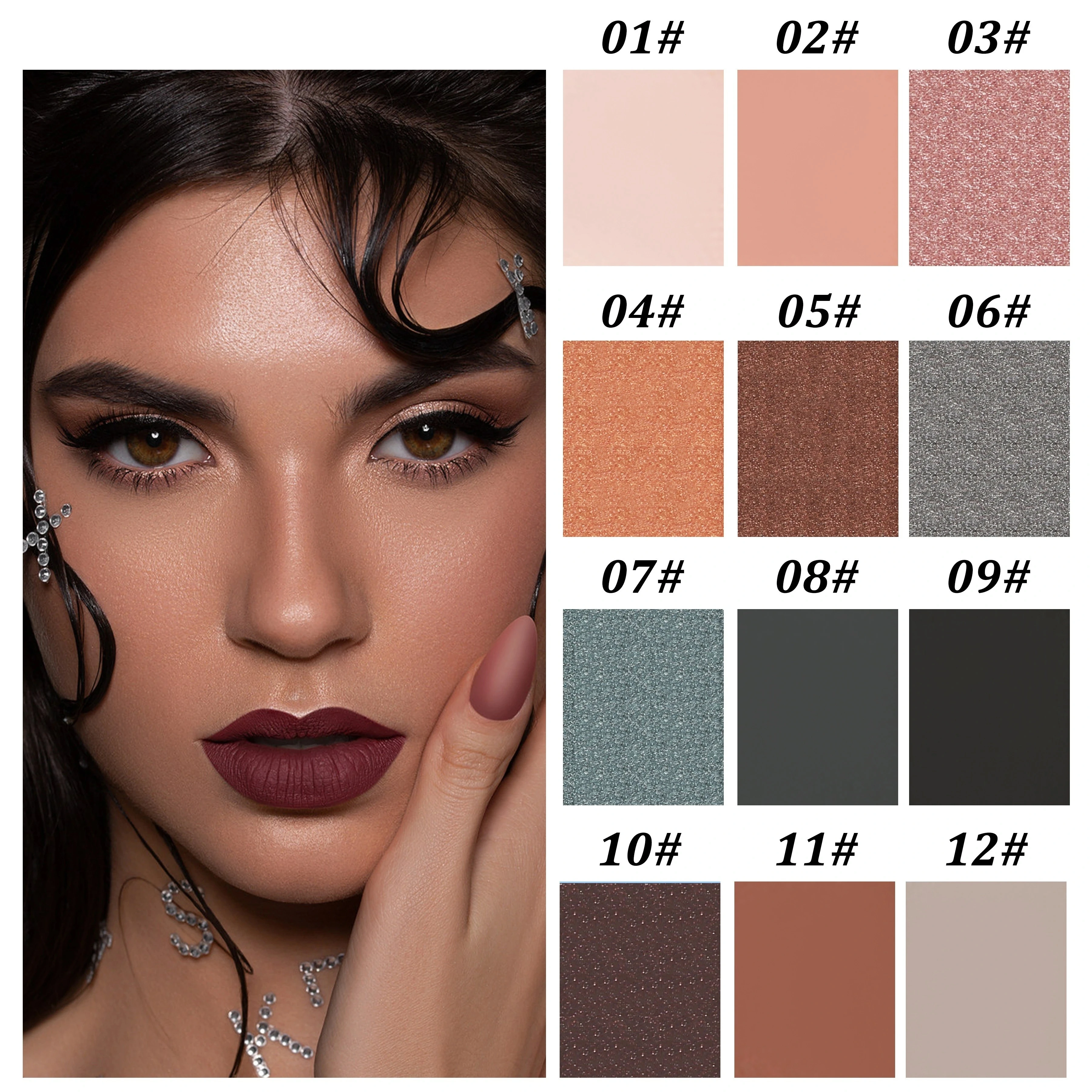 12 Colors Matte Pearlescent Natural Pigment Eyeshadow Palette Set Long-Lasting Waterproof Smoky Eyes Professional Beauty Makeup