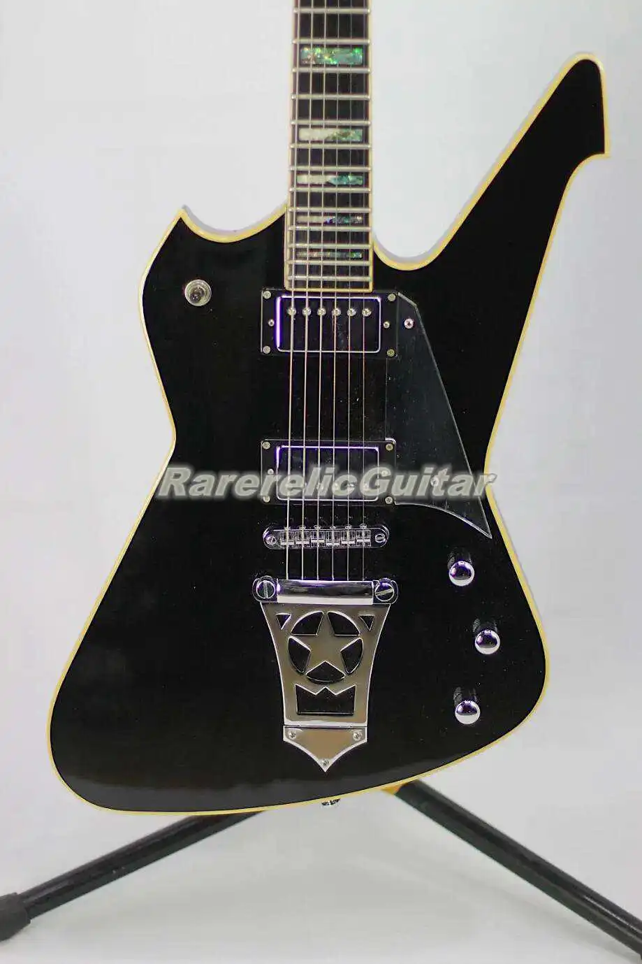 In Stock PS2000 Stanley Signature Black Electric Guitar Star Shape Tailpiece, Mirror Pickguard, Abalone & Pearl Block Inlay