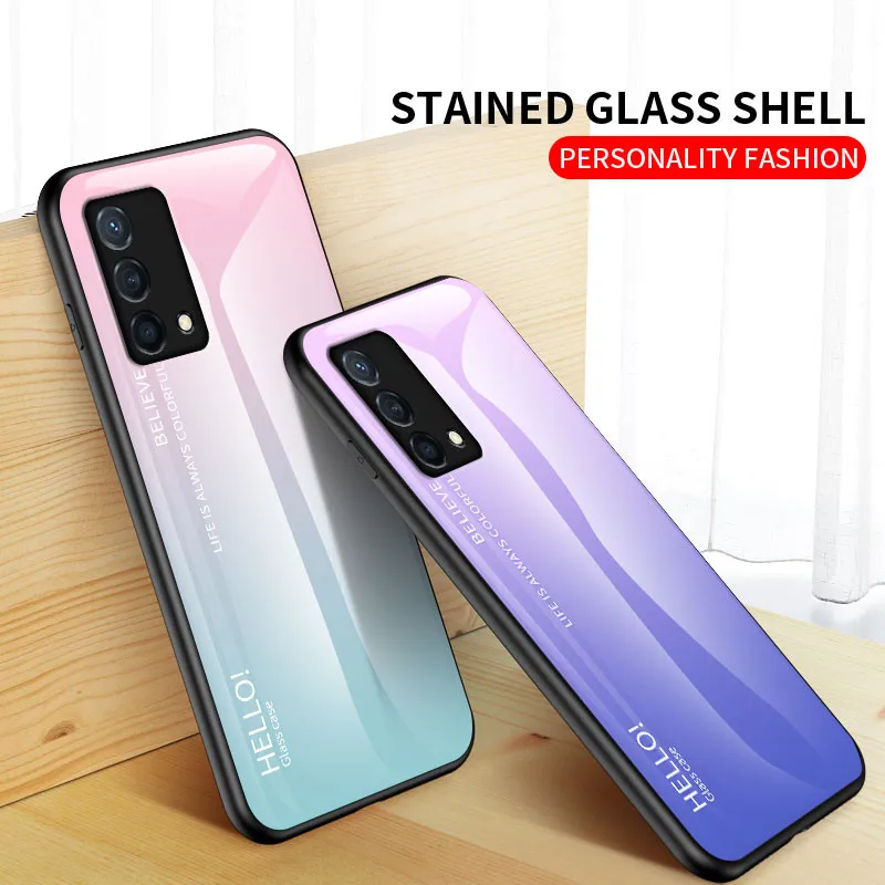 Realme GT Master Edition RMX3363 RMX3360 Case Gradient Glass Back Cover Hard Case with Silicone Bumper for Realme GT Master