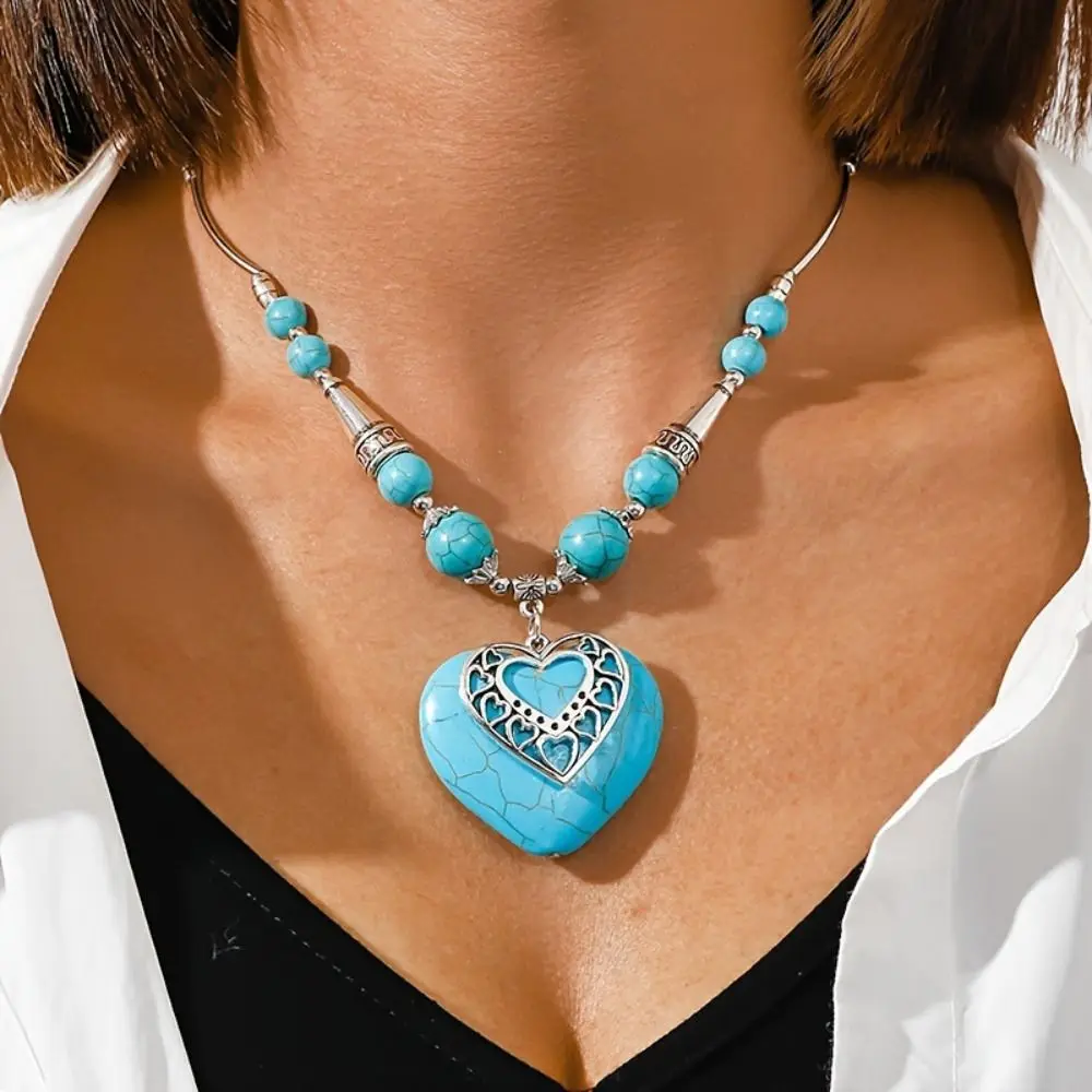 Vintage Chic Bohemia Ethnic Pedant Turquoise Beads Metal Chain Chain Necklaces Charm Flower Jewelry Accessories Women Girls