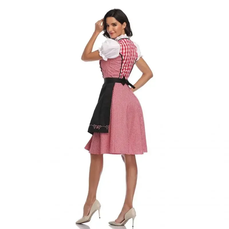 Woman Oktoberfest Plaid Dirndl German Bavarian Beer Wench Waitress Costume Cosplay Carnival Halloween Party Dress B12