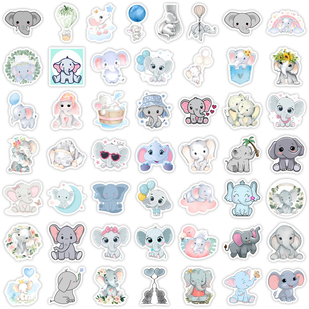 Cartoon Kawaii Elephants Cute Animal Stickers Aesthetic Decals DIY for Laptop Luggage Motorcycle Phone Waterproof Child Toy PVC