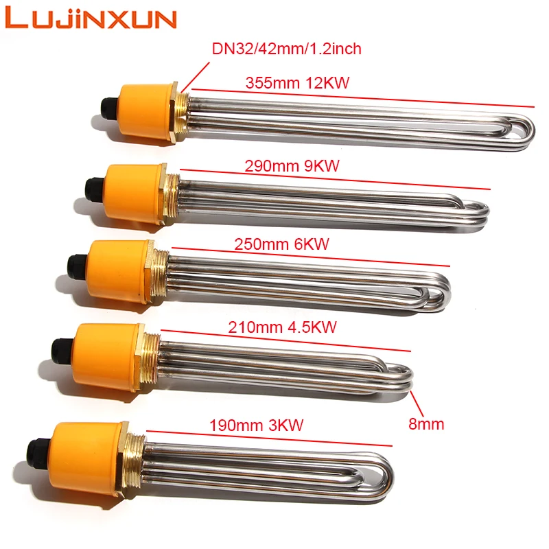 Lujinxun Electric Heating Elements DN32 1 1/4" 1.25" Tri Clamp Heaters 220/380V BSP Thread for Solar Water Tank 3/4.5/6/9/12KW