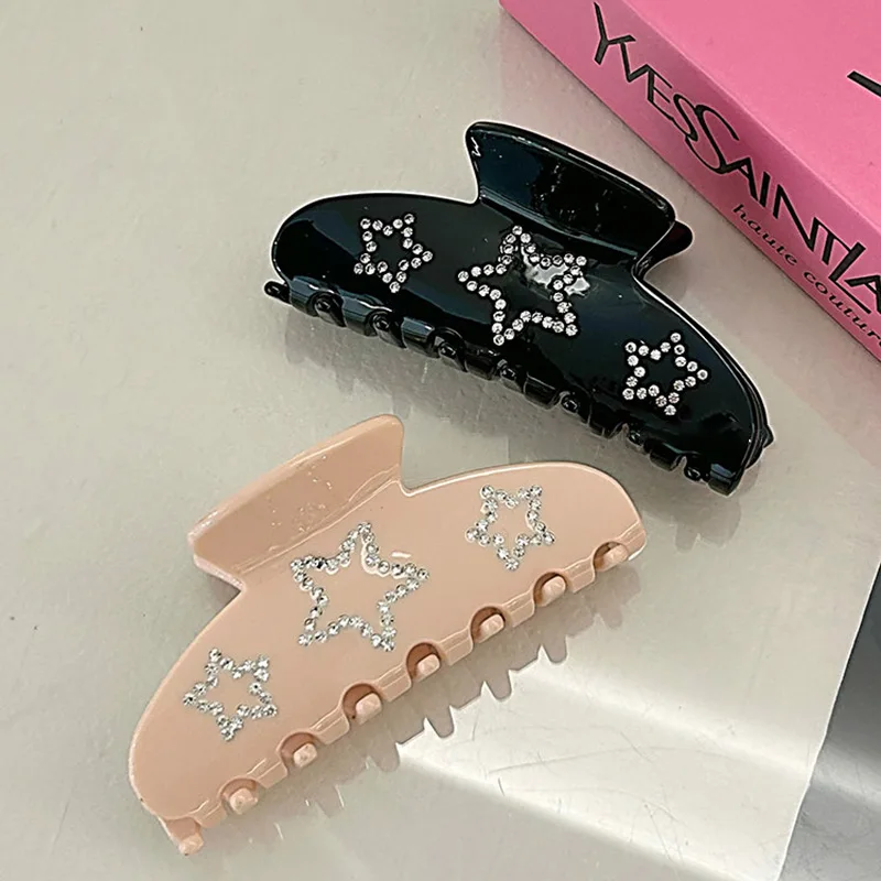 New Elegant Acetate Crystal Star Hair Claw Large Hair Clips Sweet Girls Y2k Style Hairpins Korean Women Ins Zircon Shark Clips image 2