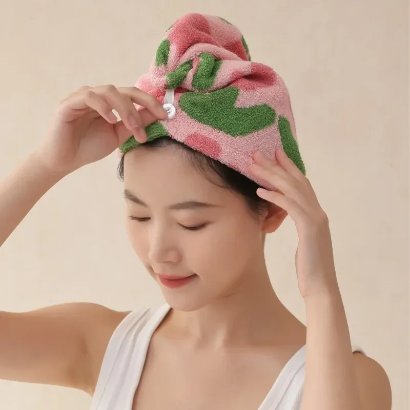 Double Sided Looped Yarn Dyed Absorbent Dry Hair Cap Made of Pure Cotton Long Staple Cotton Ins Air Dried Hair Towel