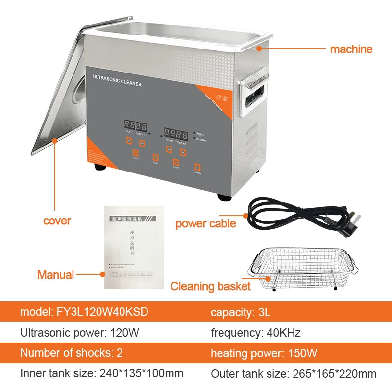 3L 120W Ultrasonic Cleaner Heater For Denture Toothbrush PCB Board Jewelry Necklace Watch Nozzle Printer Head FanYing