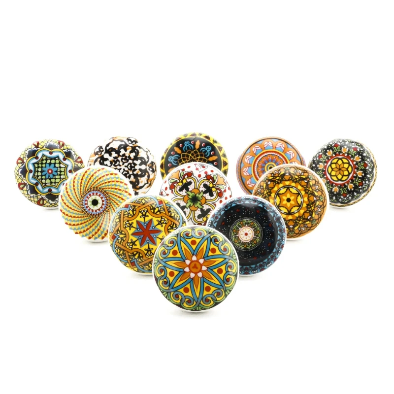 Bohemian Style Ceramic Knob 1pcs, Antique Metal Finish Screw In Pull Handles for Cabinet Doors and Drawer