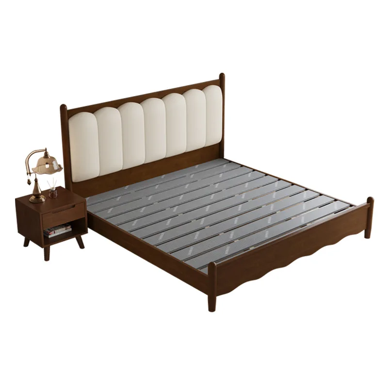 yn-American Solid Wood Full High Box Double Bed Frame Canopy Wave Design French Upholstered Master Bedroom Bed Disassembly-