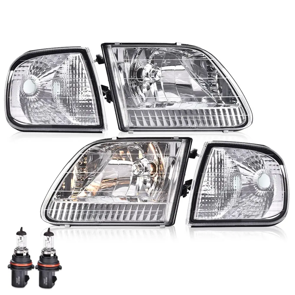 

Headlights Assembly Compatible with Ford F150 1997-2003 /Fits Ford Expedition 1997-2002 Chrome Housing Clear Reflector