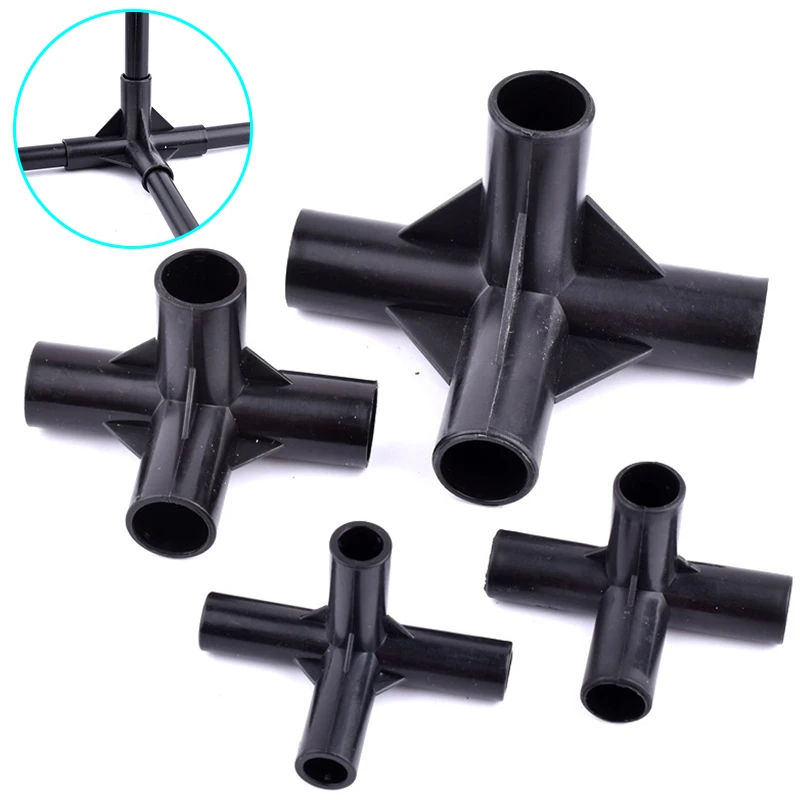 Inner Dia 8~19mm Black Pipe Fittings Four Connector Tent Wardrobe Fixed Fittings Garden DIY Shelf Tube Plastic Joint Accessories