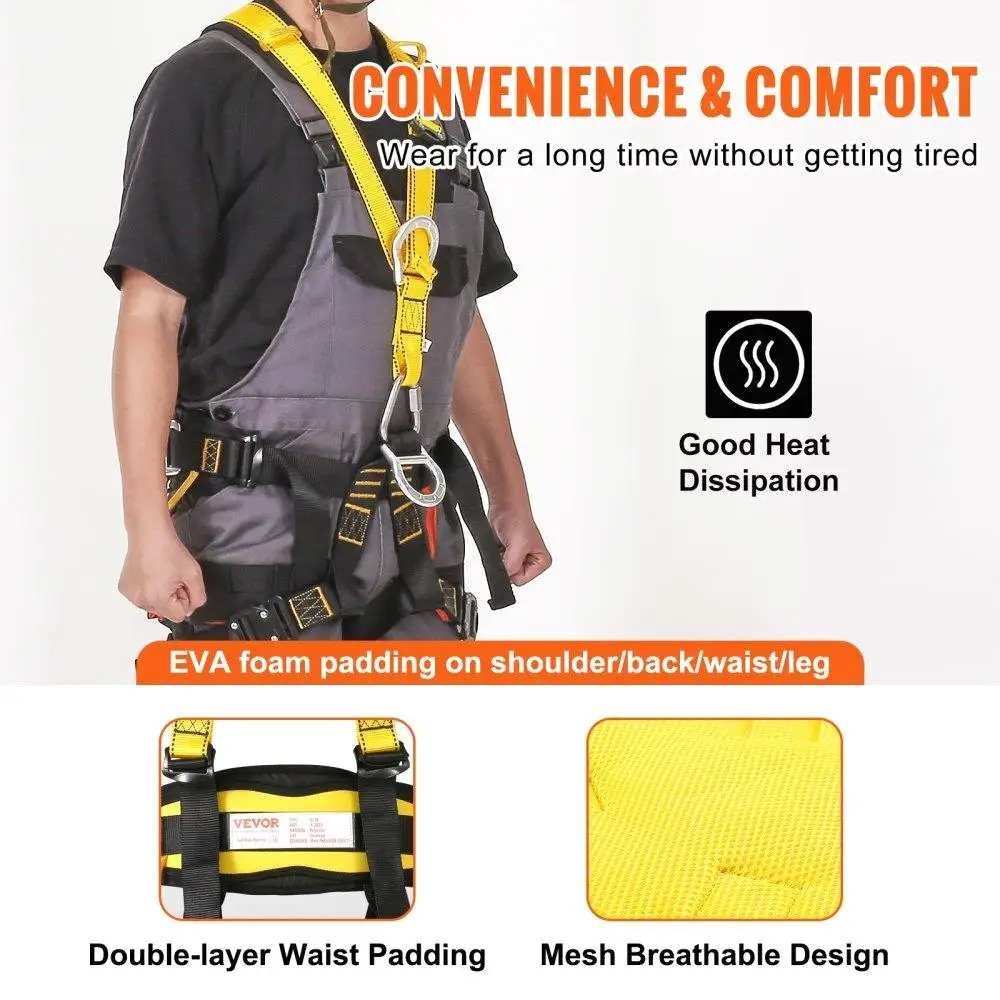 Universal Full Body Safety Harness with Padding, 5 D-Rings, ANSI/ASSE Z359.11, 340 lbs Fall Gear