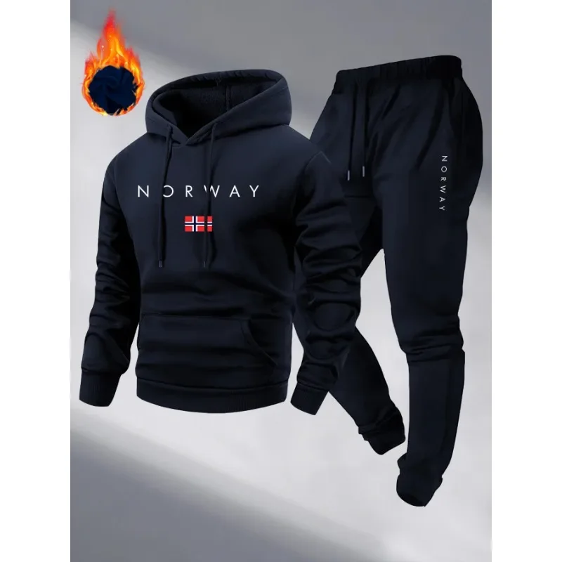 2025 новые стильные спортивные мужские брюки с буквенным принтом на флисовой подкладке, толстые с капюшоном и длинными рукавами, весенне-осенние спортивные брюки для отдыха