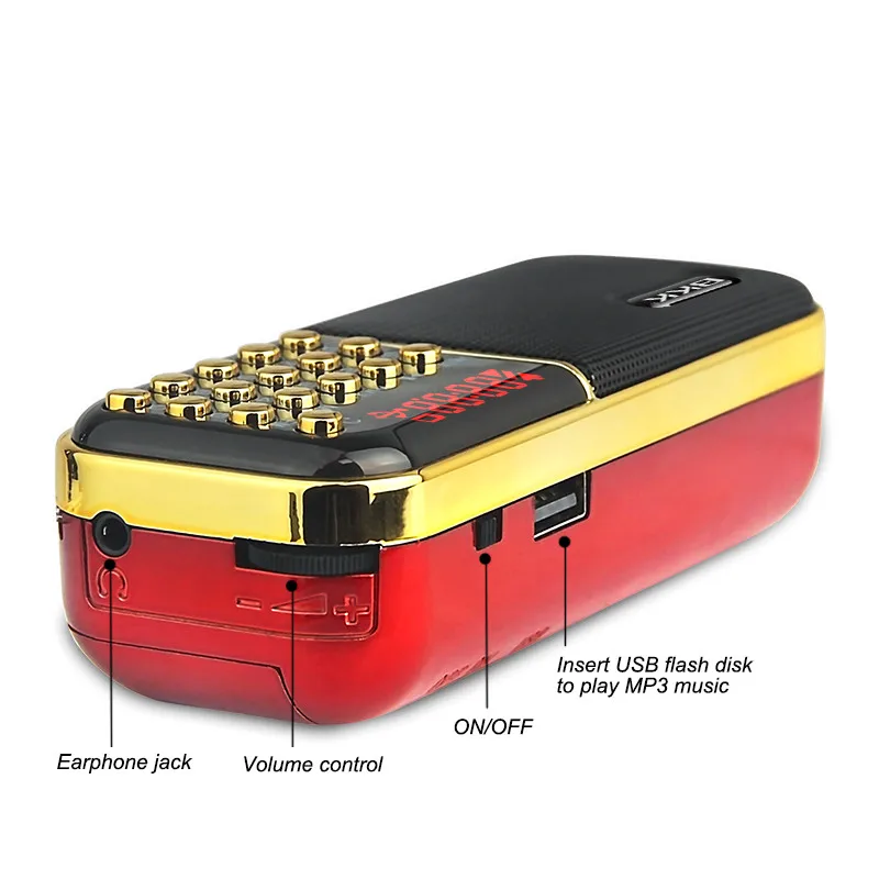 EONKO-B836BT راديو بلوتوث مع FM ، TF ، USB ، تسجيل سماعة الرأس ، مصباح يدوي ، بطارية قابلة للشحن ، 2x1200mAh