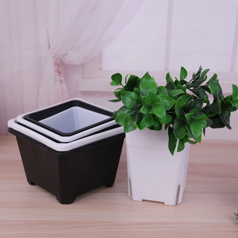 Stackable Plastic Square Plant Pots with Multiple Drainage Openings for Balcony Patio For Outdoor Gardening 16 12 12cm