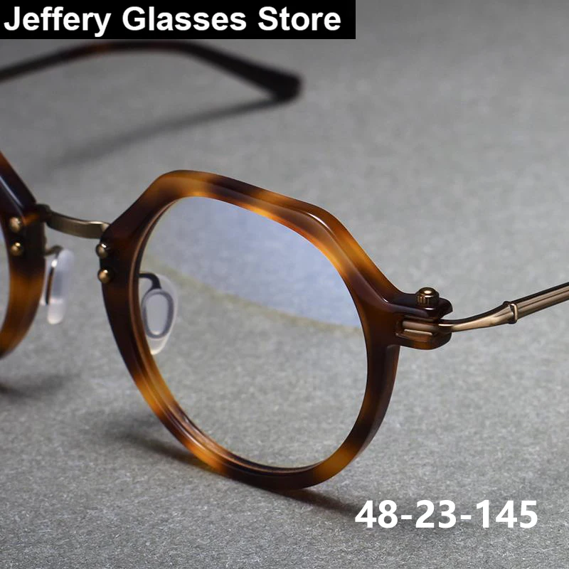 Japanese Vintage Polygon Acetate Titanium Glasses Frame Men Women Retro Ultralight Brand Design Eyeglasses Handmade Eyewear Gafa