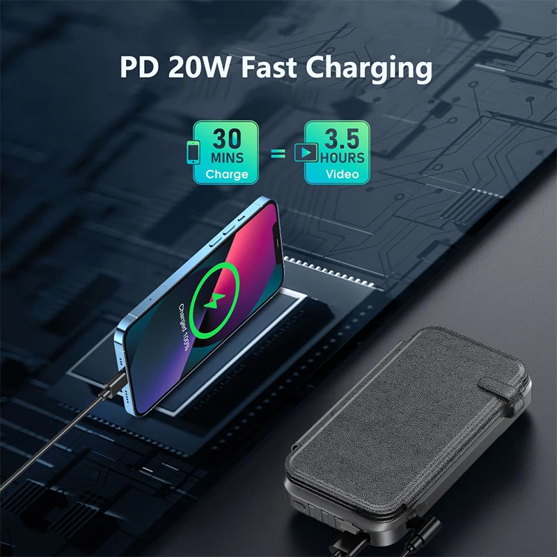 43800mAh Solar Power Bank with 4 Solar Panel Wireless Charger PD 20W Fast Charging Powerbank for iPhone 16 Samsung S24 Poverbank