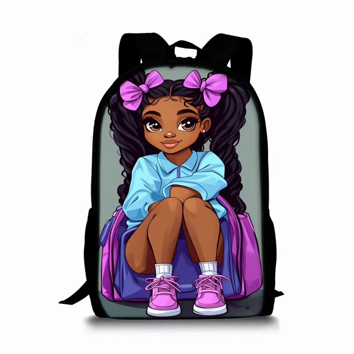 

African Girl Print Single Layer Backpack for Boy/Girls Best Gifts 2D Flat Cartoon School Bag for Children Bags