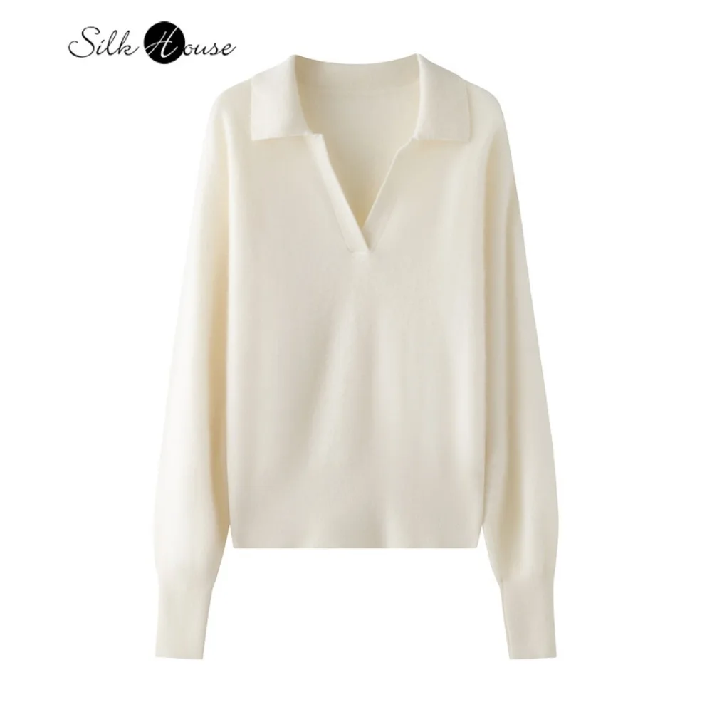 2025 Herbst und Winter Damenbekleidung Vintage-Stil 30 % Kaschmir Polo Scherenhals Französischer Lazy Style Wollpullover