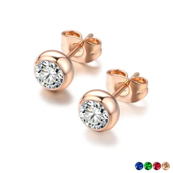 Pendientes de Piercing para mujer estilo coreano Simple circón redondo Color oro rosa accesorios de Navidad joyería al por mayor E496