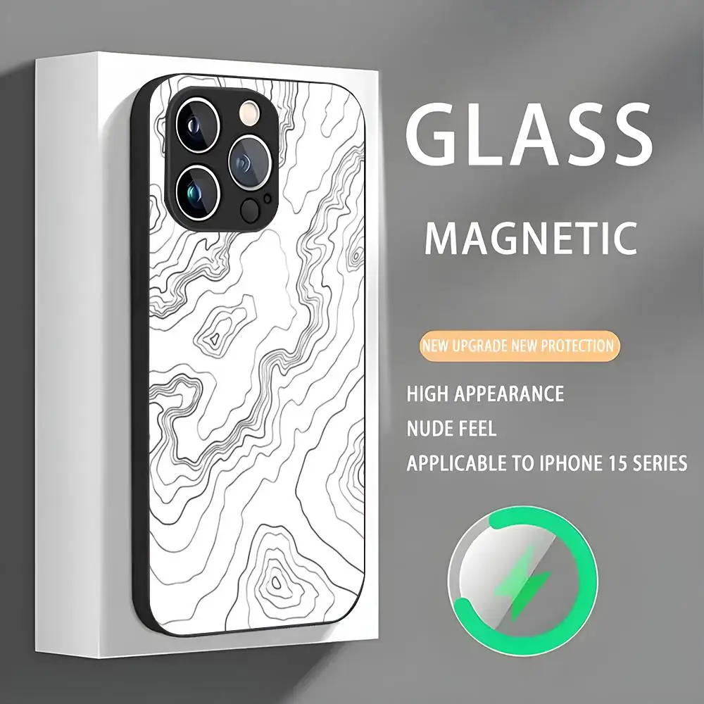 Mountain Contours Phone Case IPhone 16 15 14 13 12 11 X XR XS XSMAX 8 Plus Mini Pro Max Glass Magnetic Phone Case