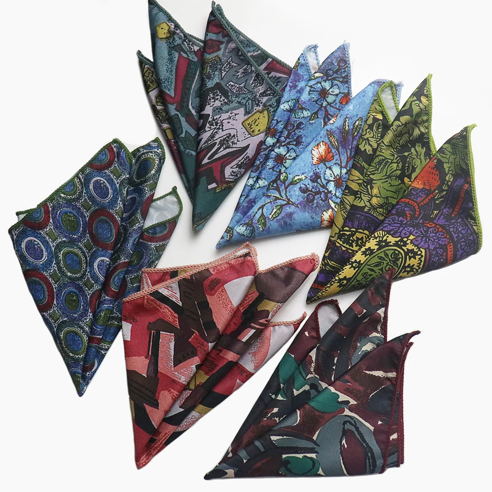 23cm Fashion Simulated Silk Dots Printed Pocket Square Vintage Floral Handkerchief Mens Suit Formal Dress Accessories Hanky Gift