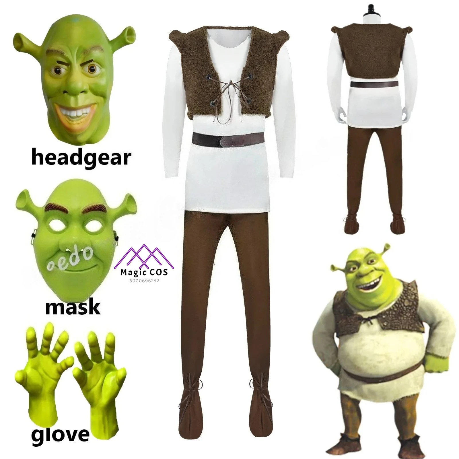

Movie Monster Shrek Cosplay Costume Men Shrek Role Play Top Pants Halloween Carnival Stage Performance Party Complete Set Outfit