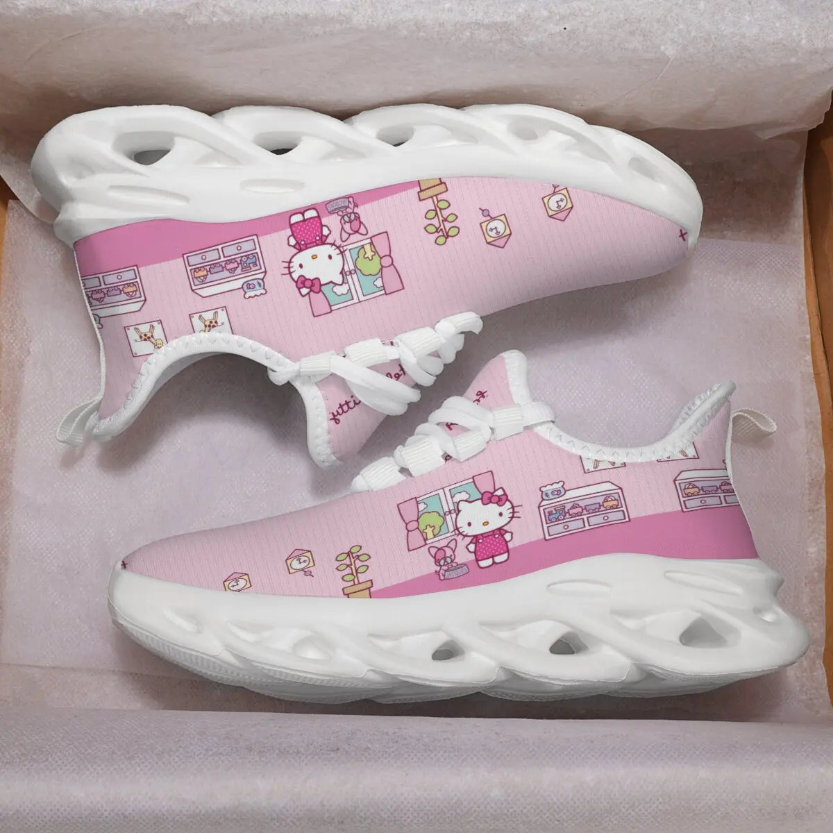 

Pink Cartoon Hello Kitty Running Shoes Disney Girls Running Shoes Cartoon Breathable Anti Slip Trendy Kids Sneakers