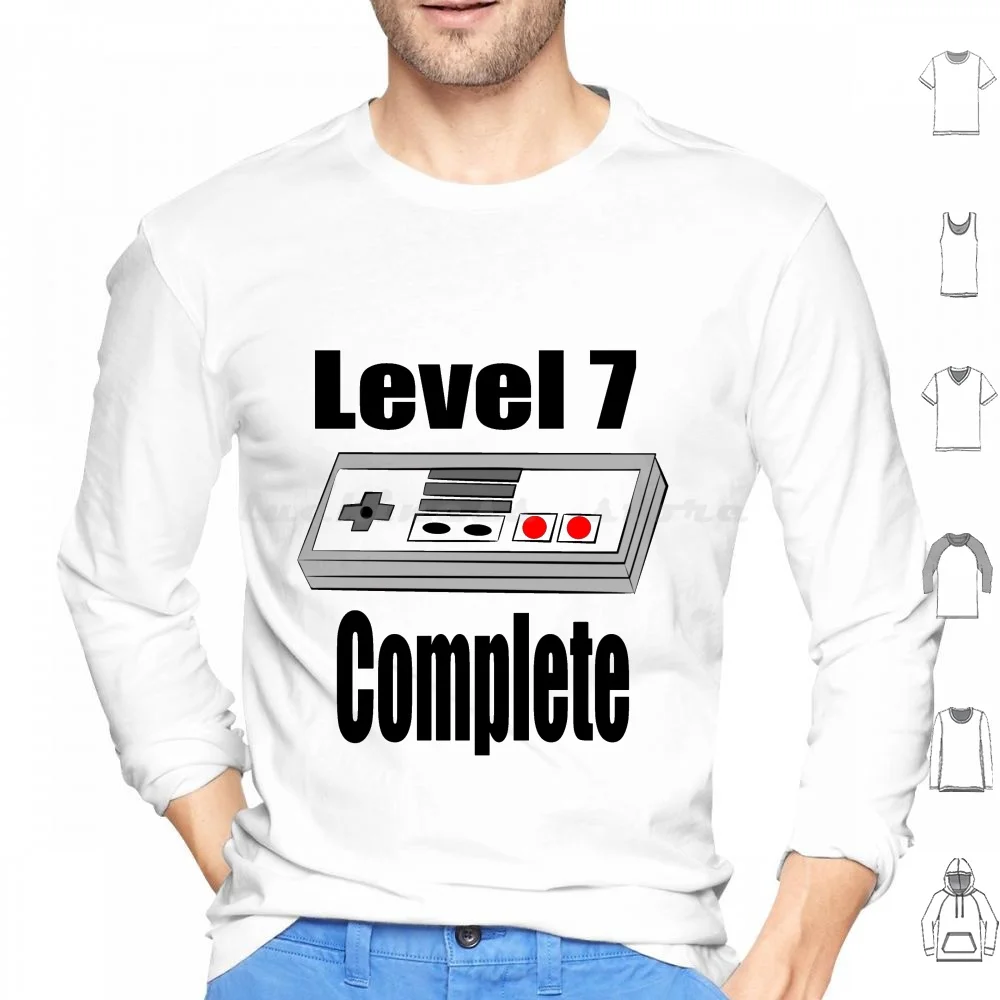 Birthday Level 7 Complete Gaming Controller Hoodies Long Sleeve Birthday 7 Controller Retro Nes Old School Complete