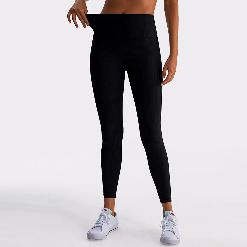 Women rib Sports Pant Fitness Yoga Legging Woven Color High-waisted Soft Athletic Comprehensive Training Jogging athletic tights