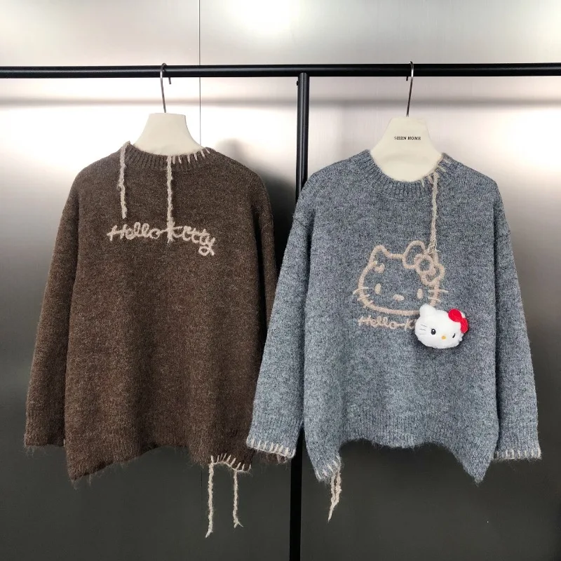 خمر الكورية نمط تصميم كتلة اللون خياطة س الرقبة الكرتون التطريز تريكو معطف تنوعا مريحة البلوز سترة