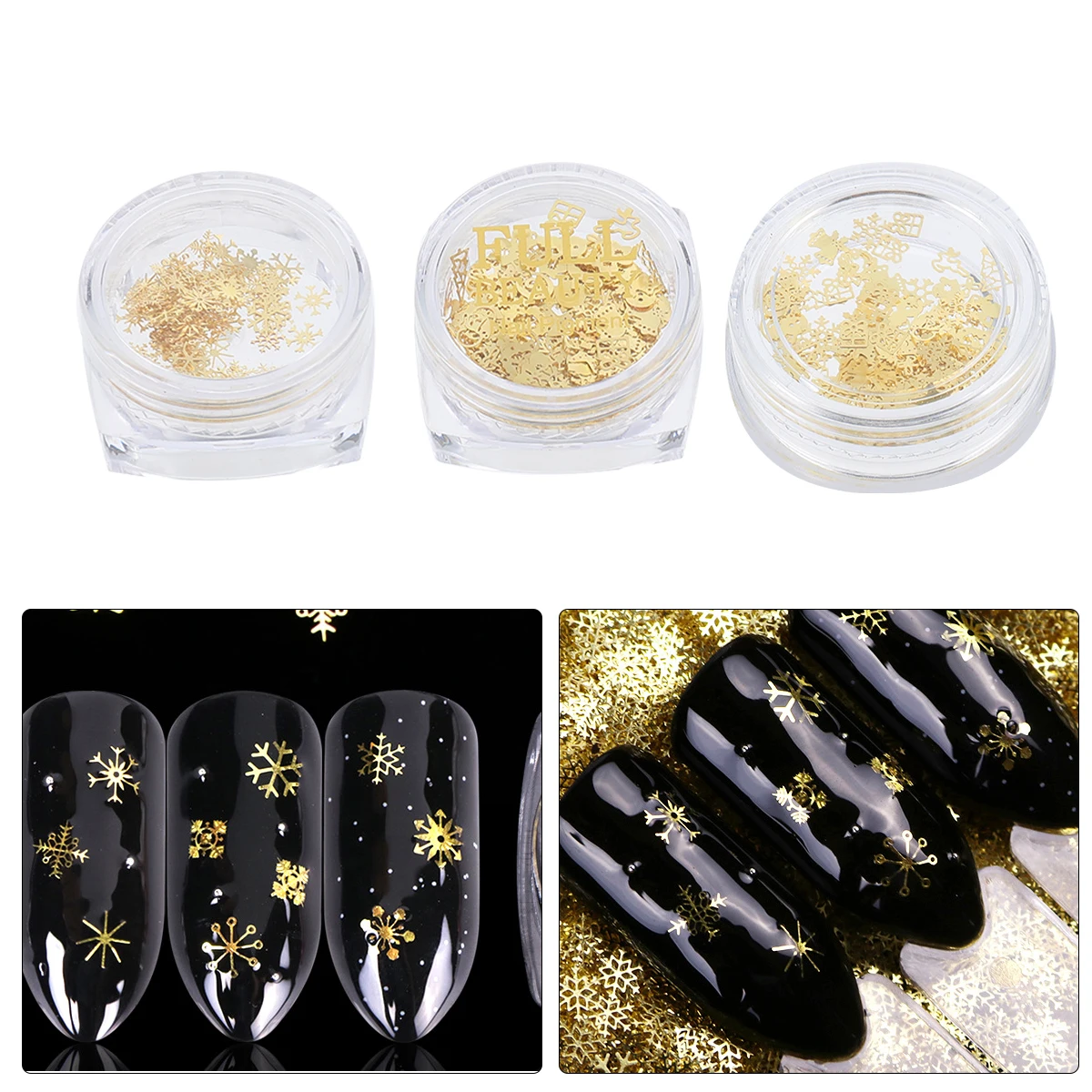 

Christmas Manicure Snowflake Sequin 3 Bottles Xmas Nail Art Decal Stickers Plastic Sheets Safe Use Cell Phone Decor