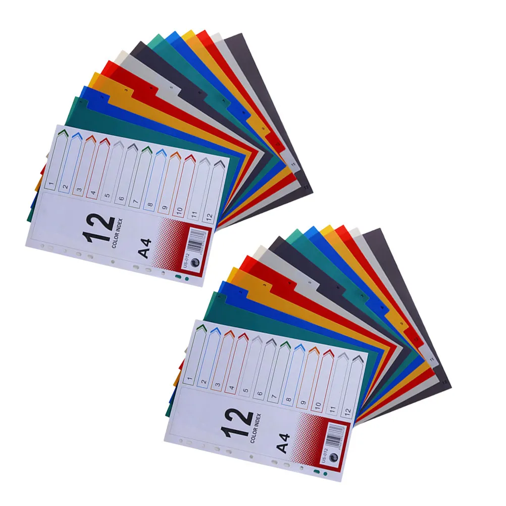 2Pcs A4 Index Page Dividers 12-Section Tabbed Refill Set Heavy Duty Paper Easy Slide Into Binder Quick Navigation Study Office