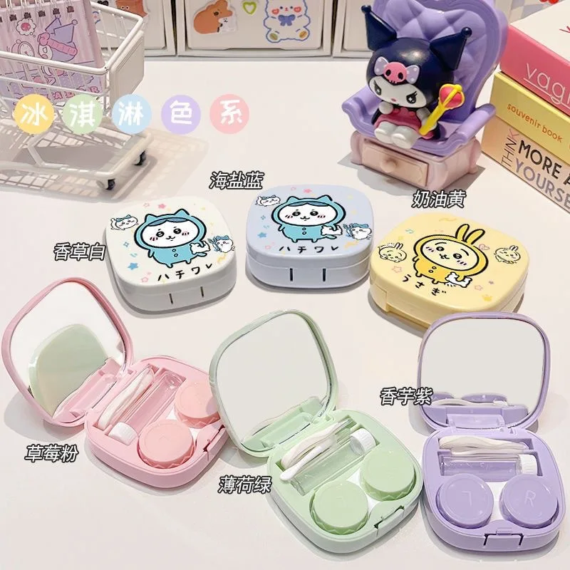 Chiikawa Contact Lens Box Cute Ins Cartoon Hachiware Usaqi Companion Box Care Box Multifunction Mirror Tool Portable Girl Gift