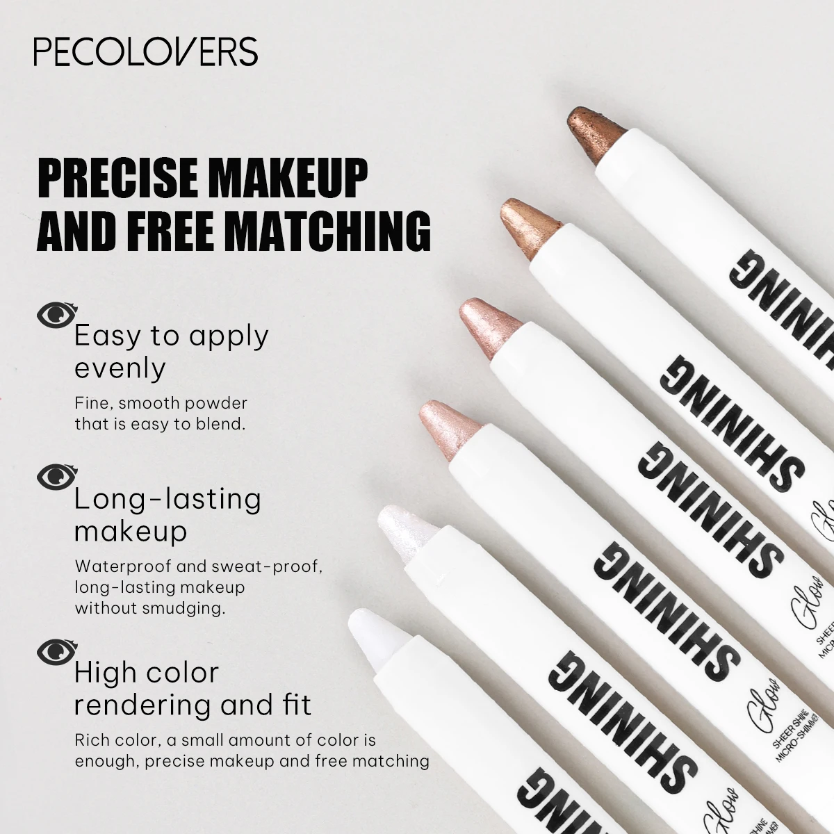 メタリックグリッターアイシャドウペンシル1本 - キラキラ輝くピンクのきらめき、クリーミーで塗りやすく、防水性があり、長持ちします。