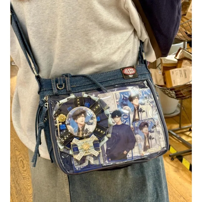 JIAERDI Harajuku Denim Ita Bags Women Sweet Cool Transparent Messenger Bag Purse Ladies Uniform Casual Crossbody Bags Aesthetic